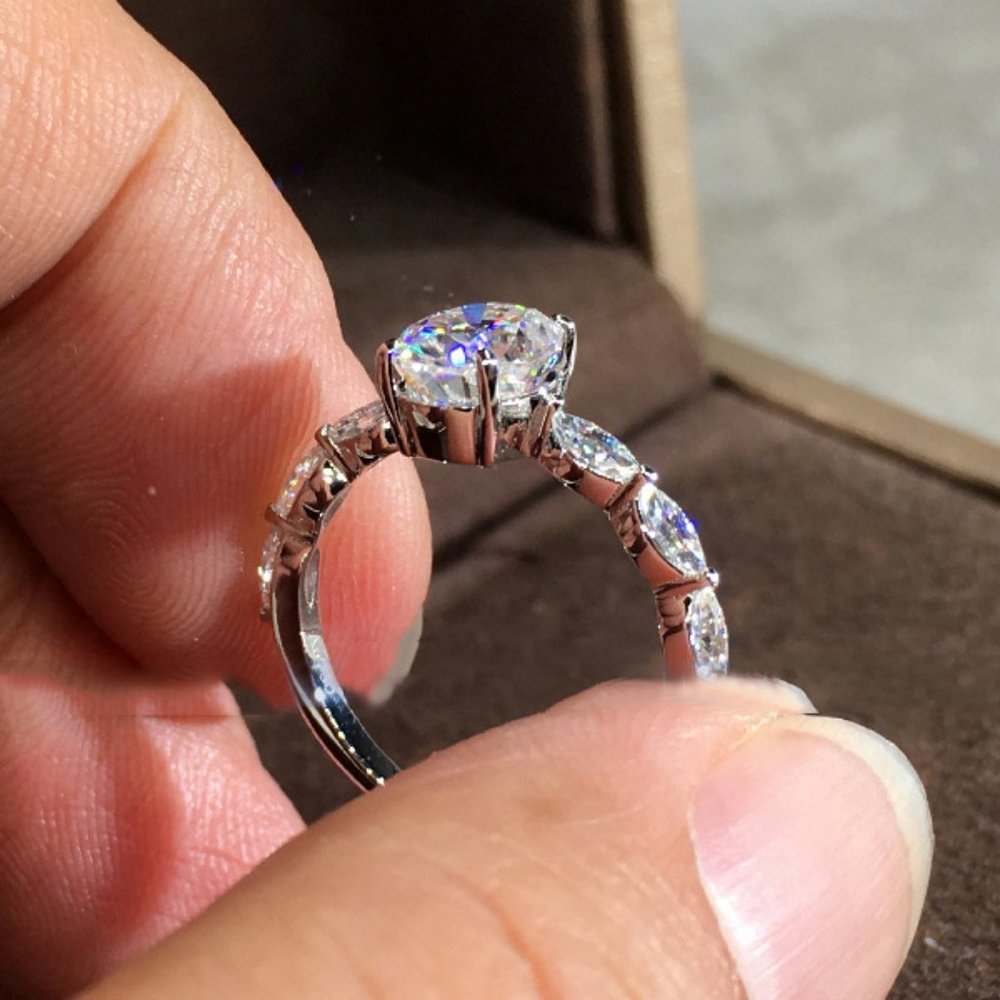 NEW Silver Oval Diamond Engagement Ring 15 - Picture 6 of 8